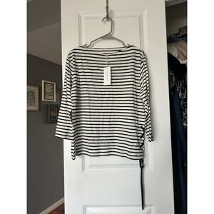 NWT Veronika Maine Women's Knit Top Size Large Boat Neck 3/4 Sleeve Striped